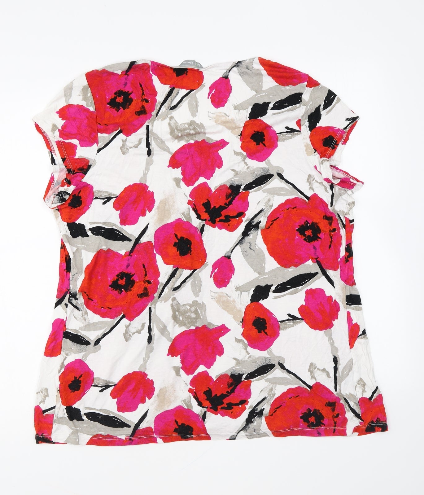 Marks and Spencer Womens Multicoloured Floral Viscose Basic T-Shirt Size 18 Round Neck