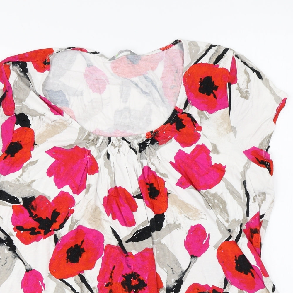 Marks and Spencer Womens Multicoloured Floral Viscose Basic T-Shirt Size 18 Round Neck