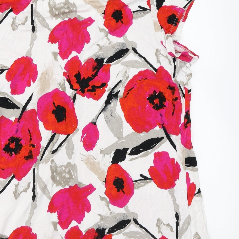 Marks and Spencer Womens Multicoloured Floral Viscose Basic T-Shirt Size 18 Round Neck