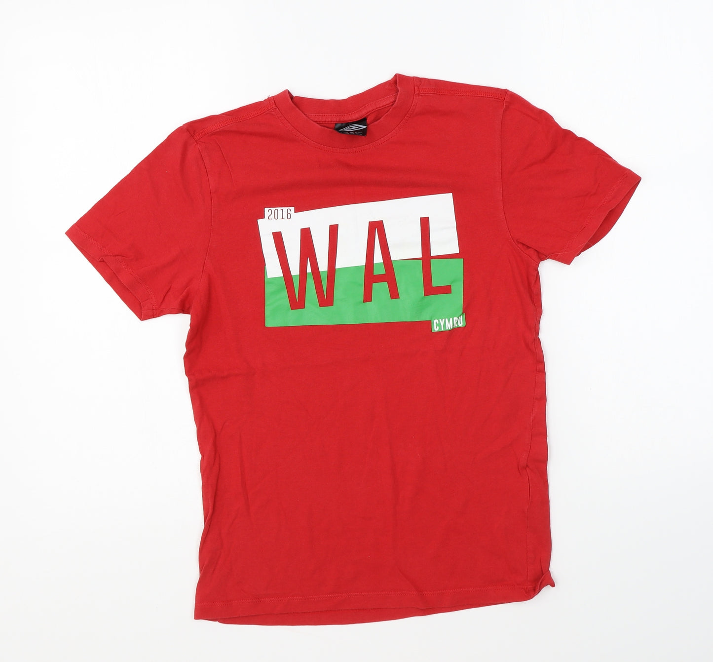 Umbro Girls Red Cotton Basic T-Shirt Size 11-12 Years Round Neck Pullover - Wales