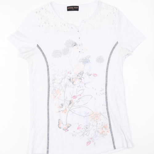 Anna Rose Womens White Polyester Basic T-Shirt Size S V-Neck