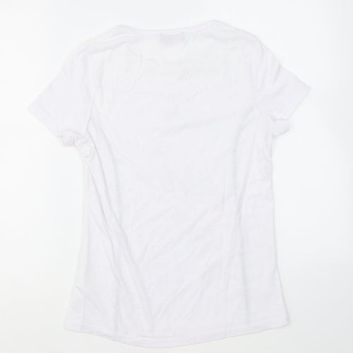 Anna Rose Womens White Polyester Basic T-Shirt Size S V-Neck