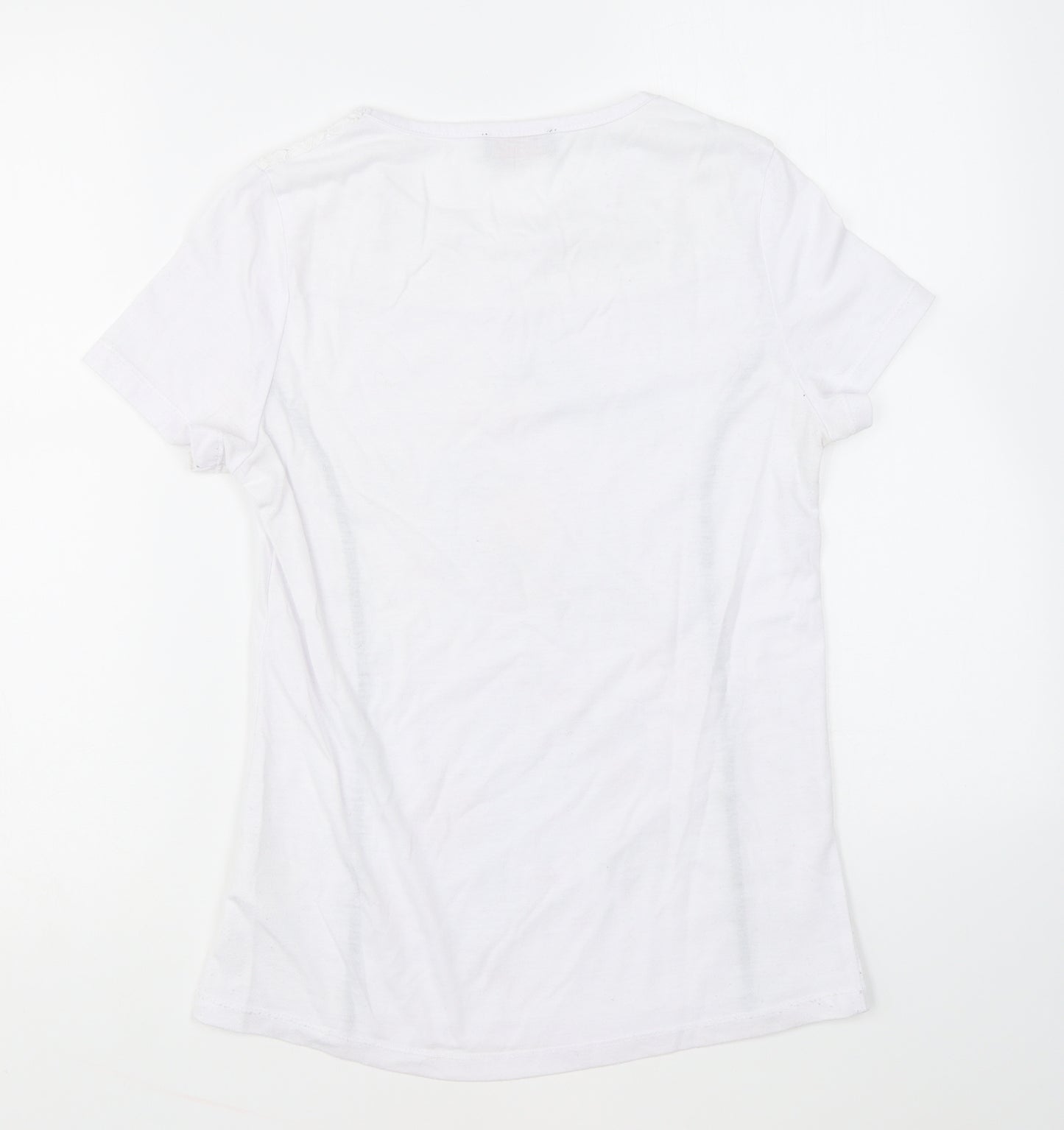 Anna Rose Womens White Polyester Basic T-Shirt Size S V-Neck