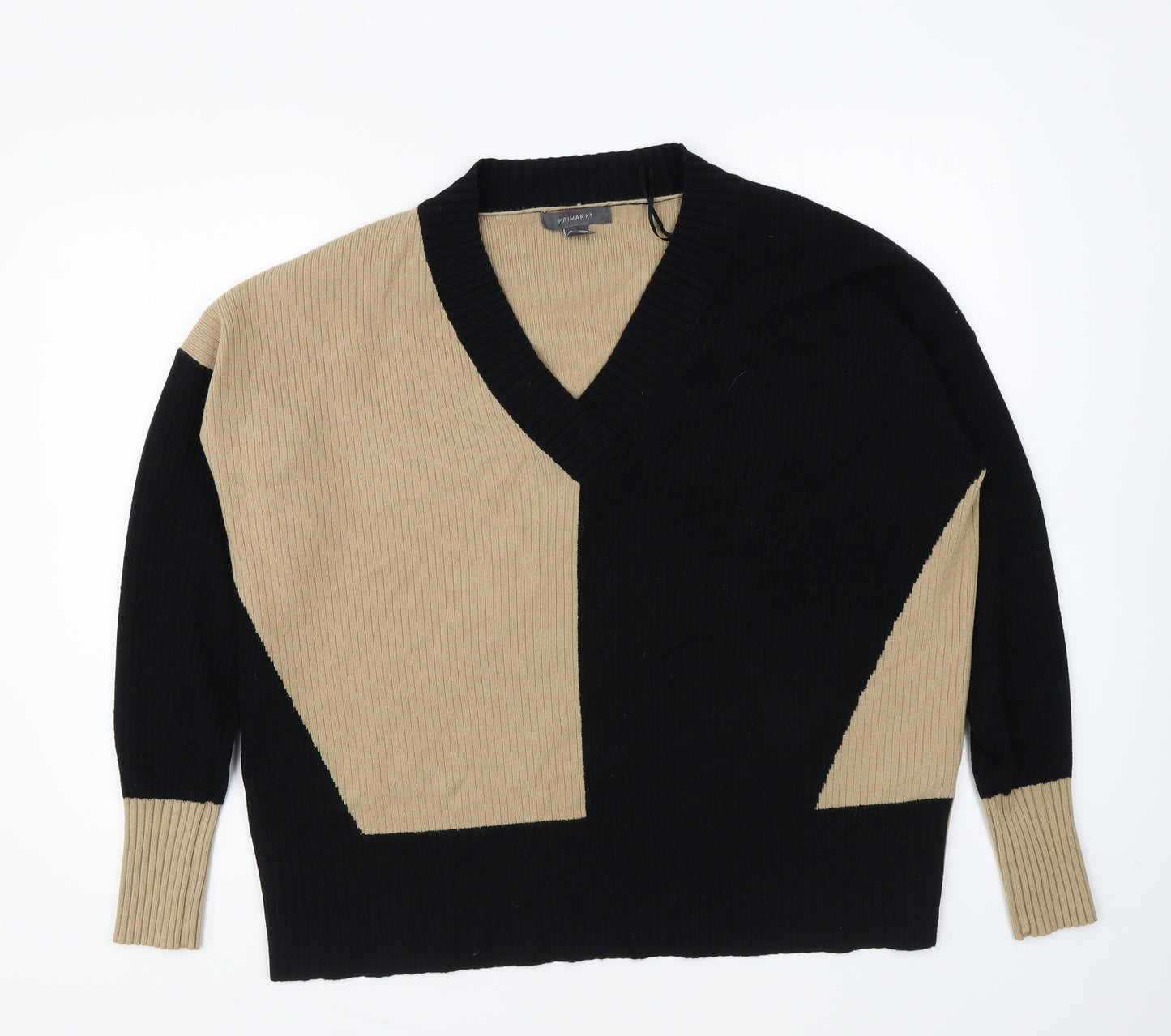 Primark Womens Beige V-Neck Viscose Pullover Jumper Size L