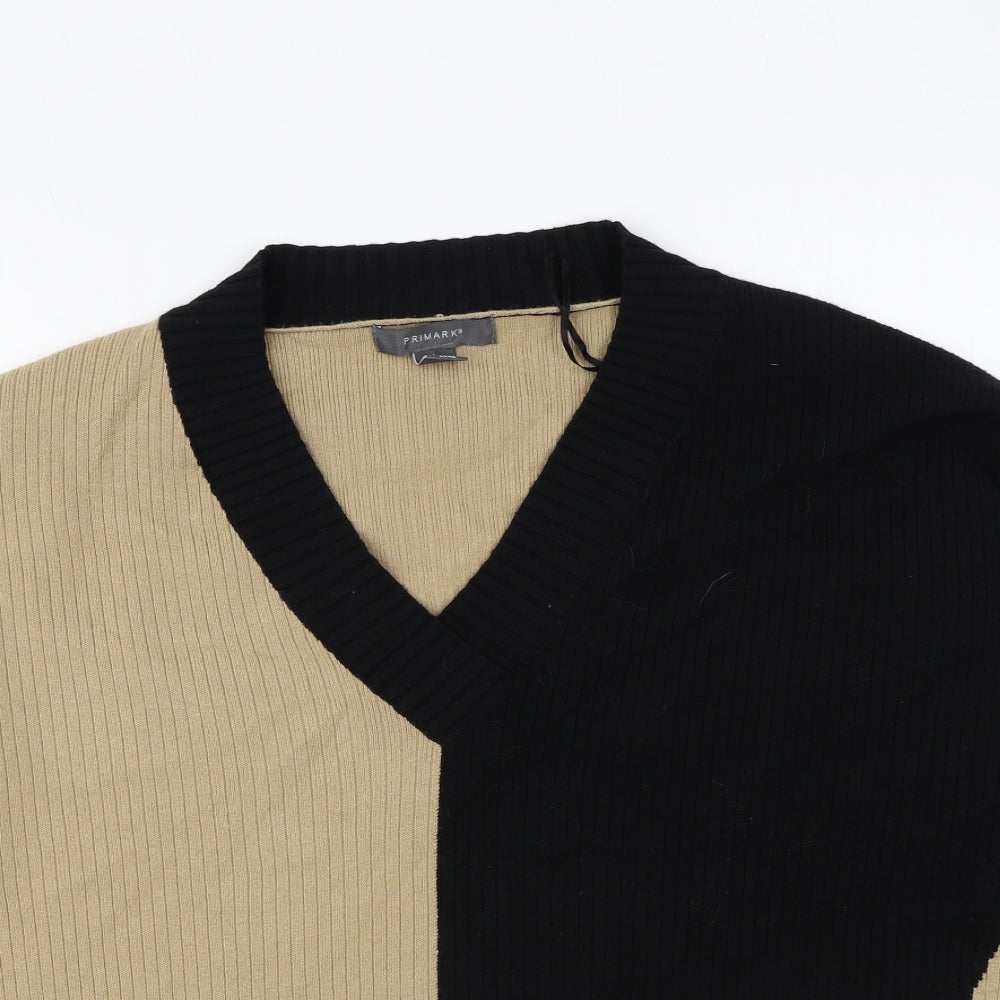 Primark Womens Beige V-Neck Viscose Pullover Jumper Size L