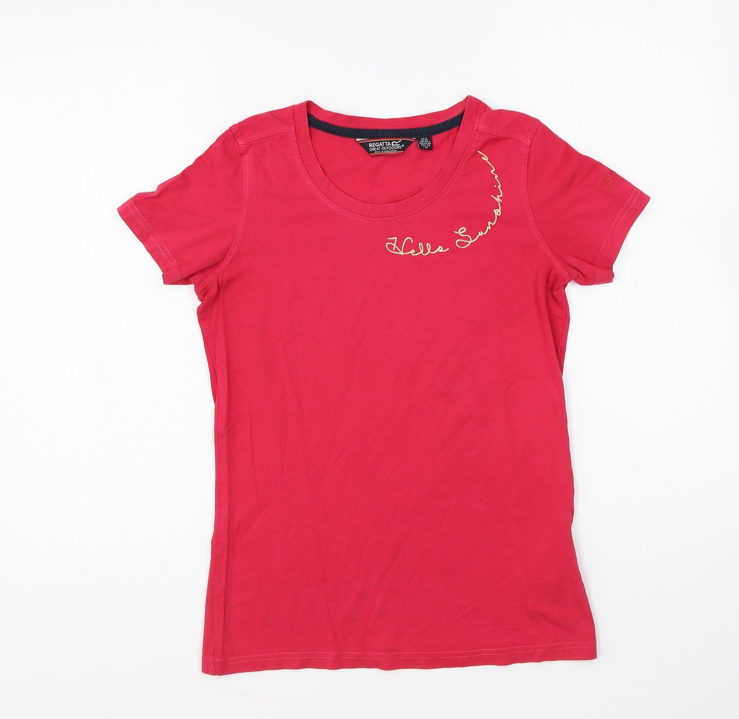 Regatta Womens Pink Cotton Basic T-Shirt Size 8 Round Neck - Hello Sunshine