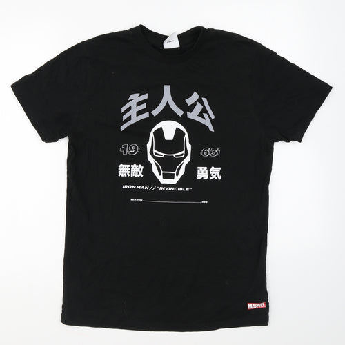 Primark Mens Black Cotton T-Shirt Size S Round Neck - Iron Man
