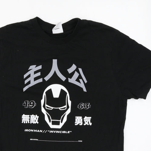 Primark Mens Black Cotton T-Shirt Size S Round Neck - Iron Man