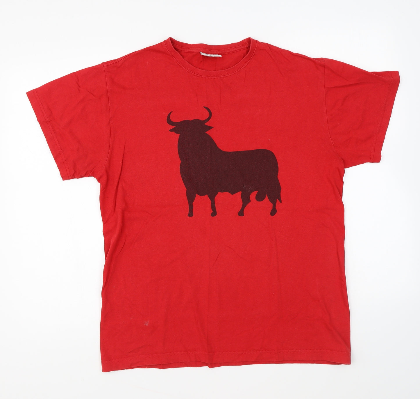 Acqua Royal Mens Red Cotton T-Shirt Size M Round Neck - Bull