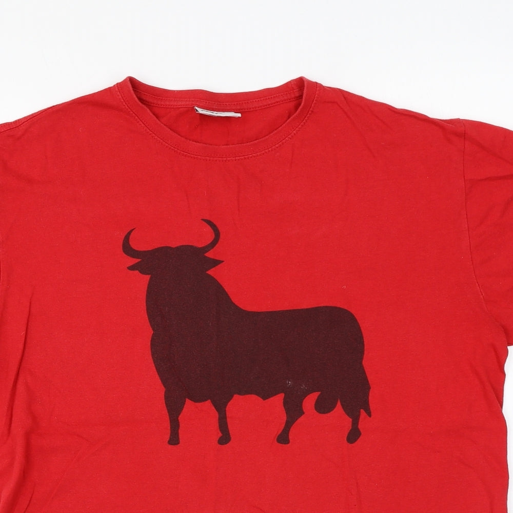 Acqua Royal Mens Red Cotton T-Shirt Size M Round Neck - Bull