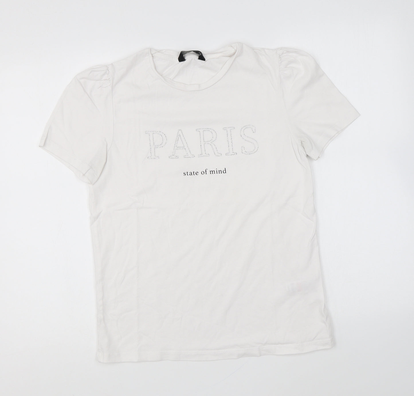 F&F Womens White Cotton Basic T-Shirt Size 8 Round Neck - Paris State Of Mind