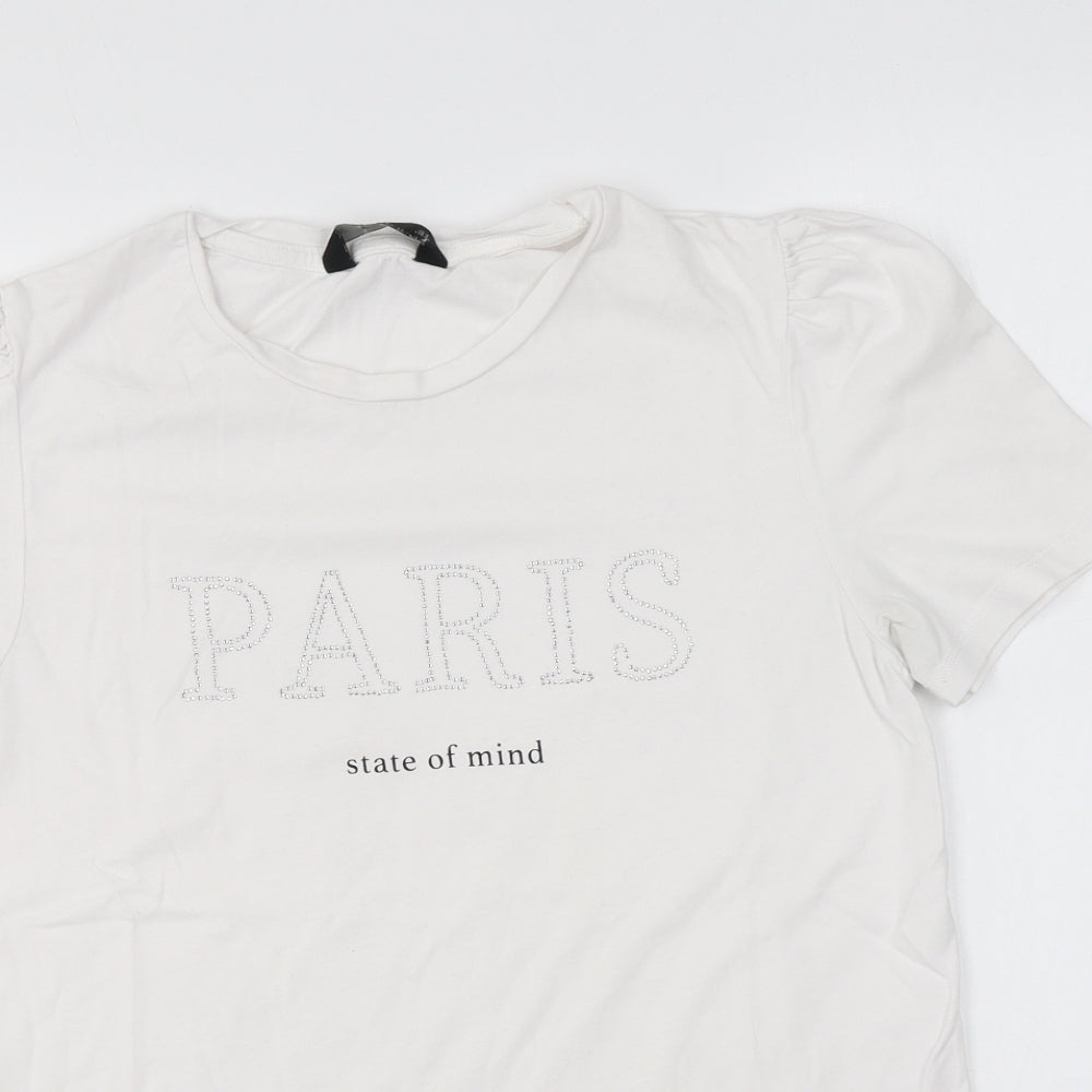 F&F Womens White Cotton Basic T-Shirt Size 8 Round Neck - Paris State Of Mind