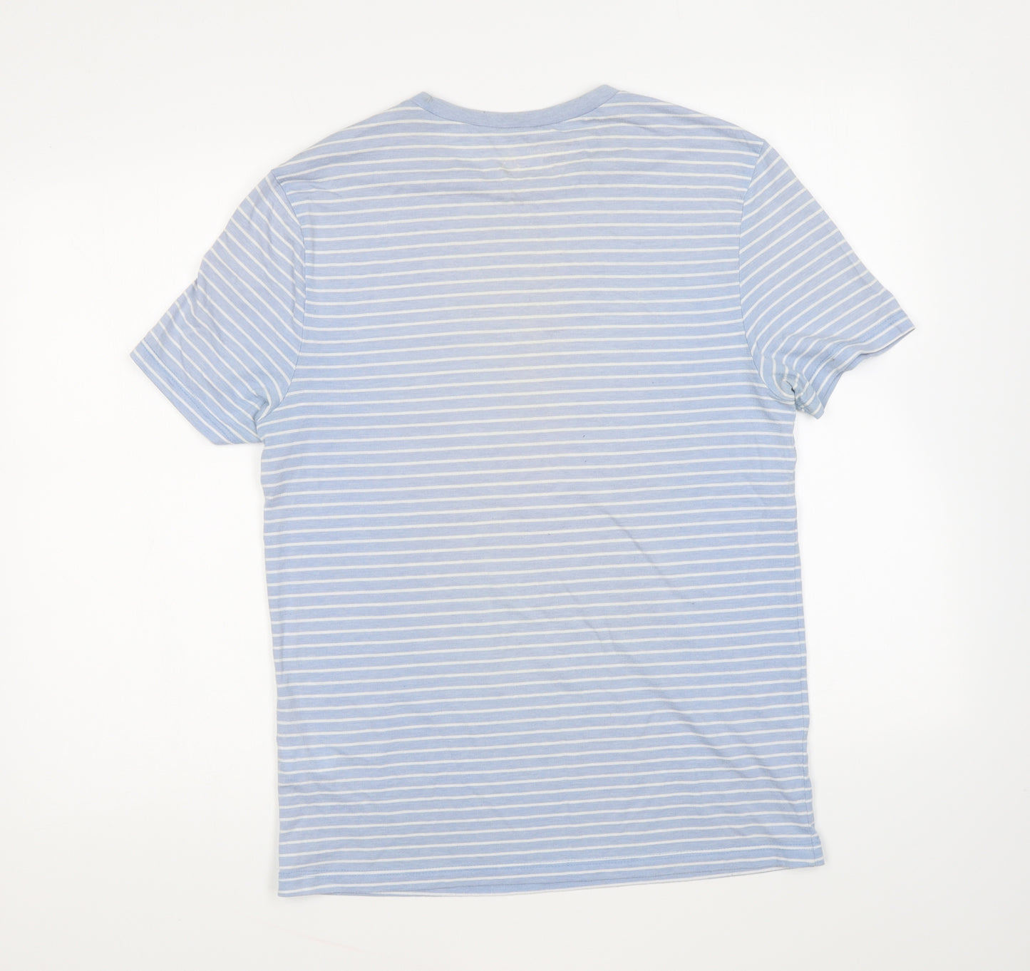 Topman Mens Blue Striped Polyester T-Shirt Size S Round Neck