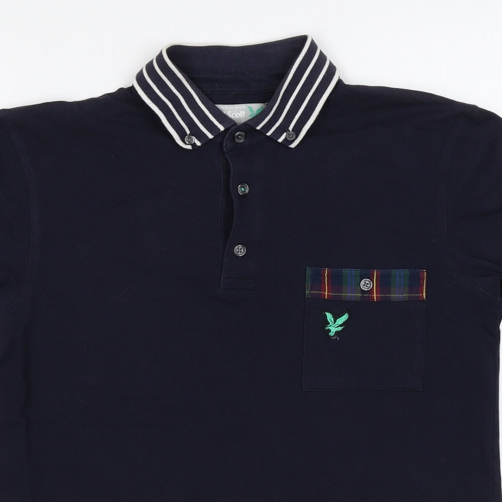 Lyle & Scott Mens Blue Cotton Polo Size S Collared Button