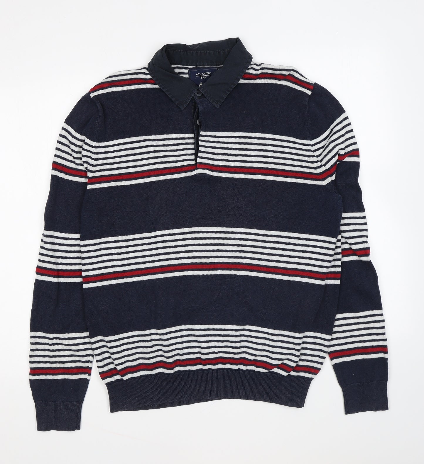 Atlantic Bay Mens Multicoloured Striped Cotton Polo Size M Collared Button
