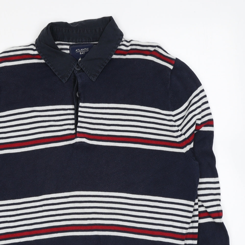 Atlantic Bay Mens Multicoloured Striped Cotton Polo Size M Collared Button