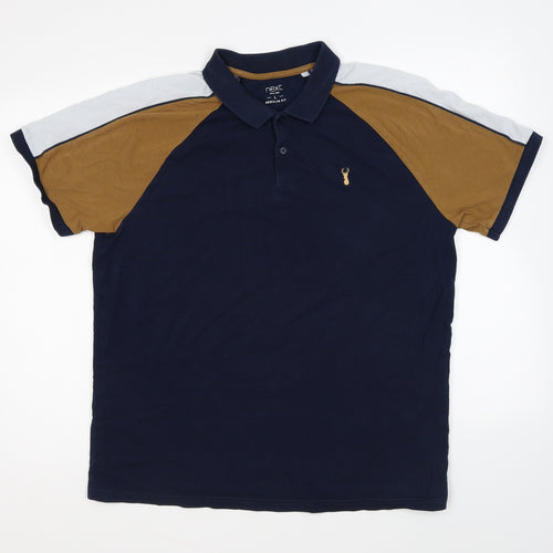 NEXT Mens Blue Cotton Polo Size L Collared Button