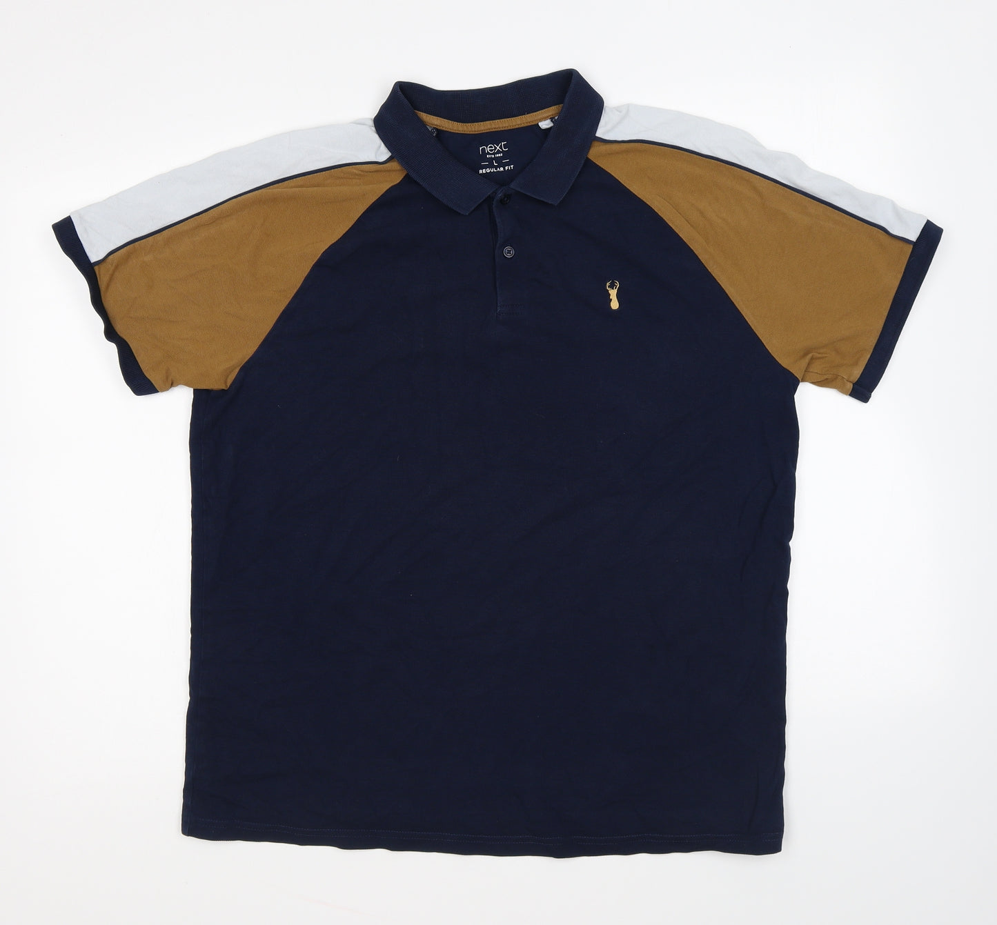 NEXT Mens Blue Cotton Polo Size L Collared Button