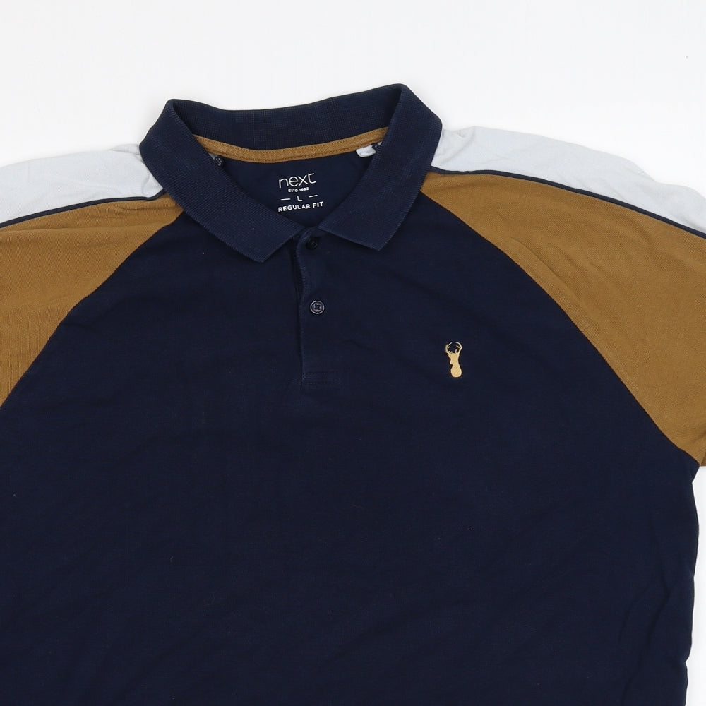NEXT Mens Blue Cotton Polo Size L Collared Button
