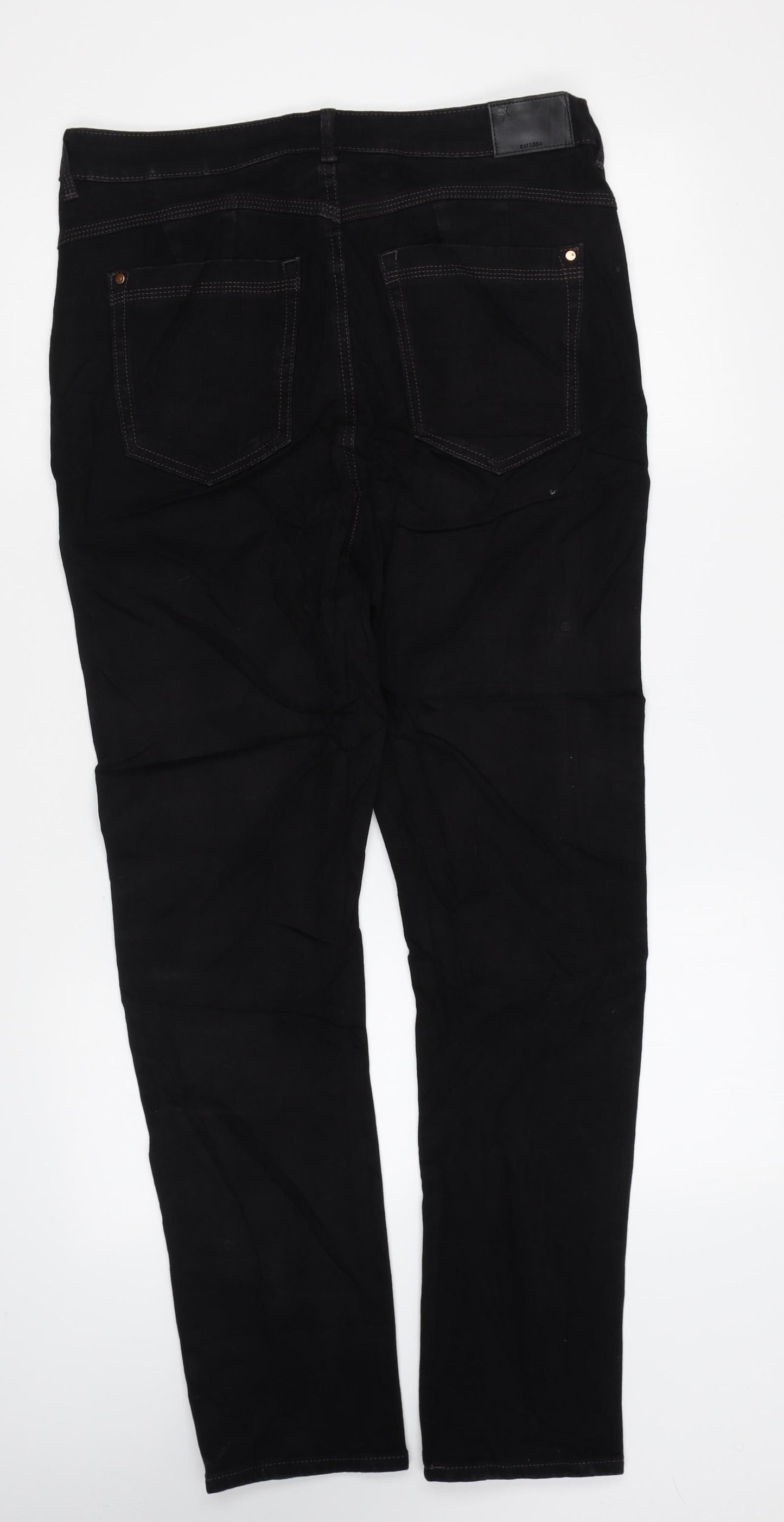 Marks and Spencer Womens Black Cotton Straight Jeans Size 14 L26 in Regular Zip