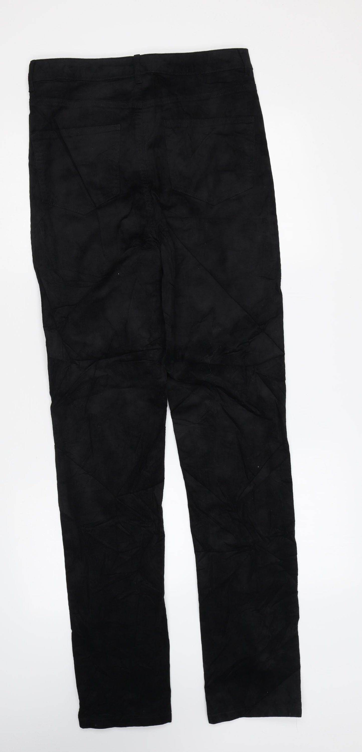 Marks and Spencer Womens Black Cotton Trousers Size 10 L32 in Regular Zip - Long