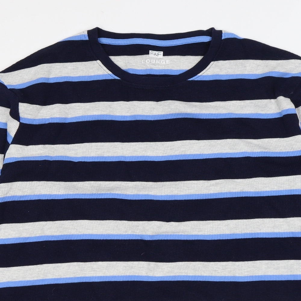 F&F Mens Multicoloured Striped Cotton T-Shirt Size M Round Neck