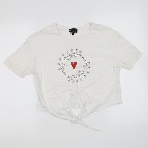 Wednesday's Girl Womens White Cotton Basic T-Shirt Size S Round Neck