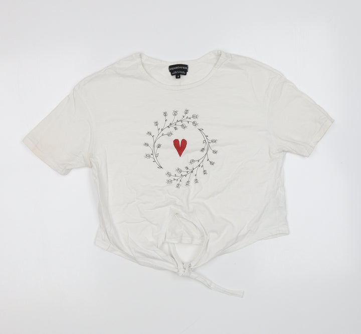 Wednesday's Girl Womens White Cotton Basic T-Shirt Size S Round Neck