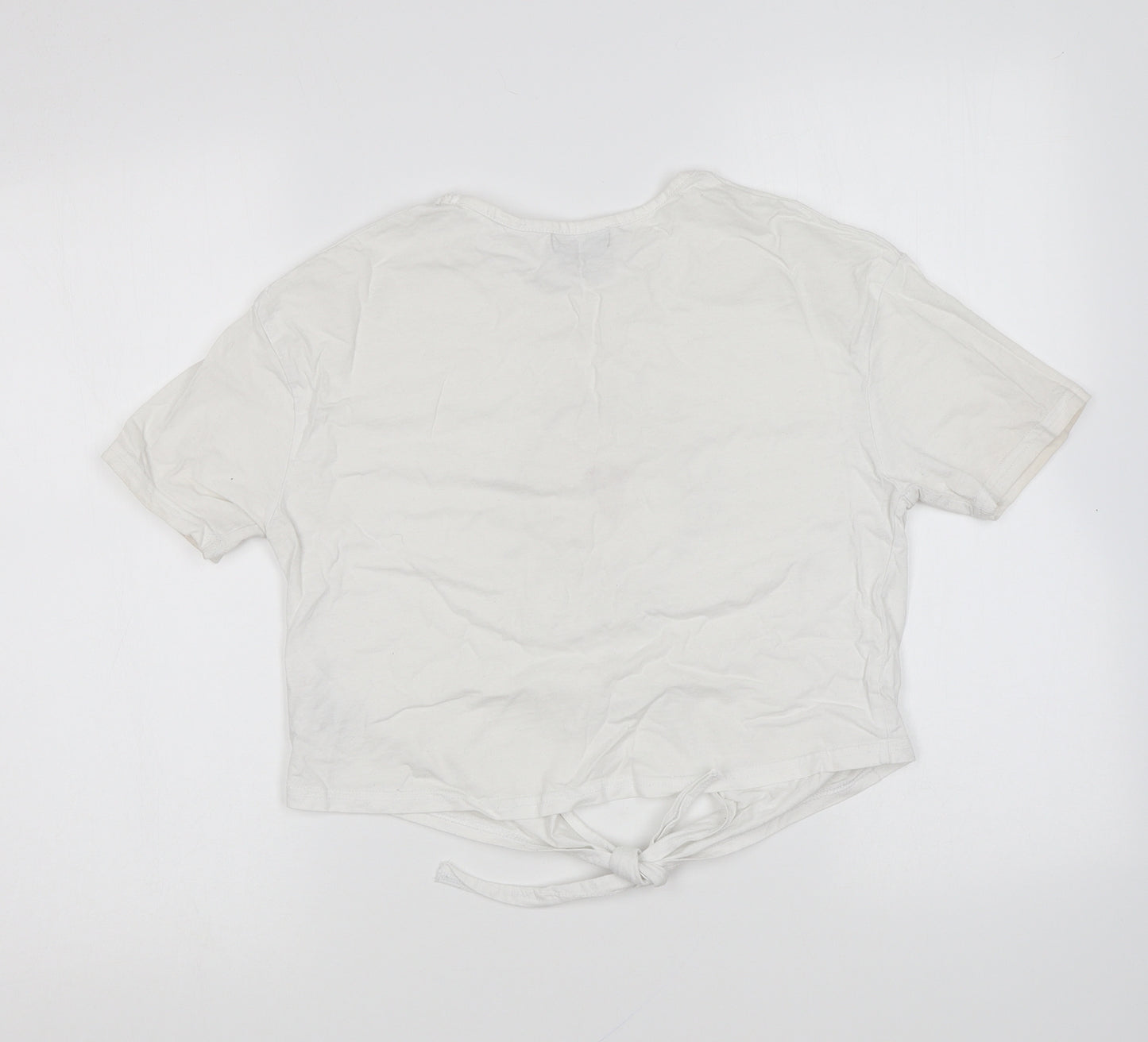 Wednesday's Girl Womens White Cotton Basic T-Shirt Size S Round Neck
