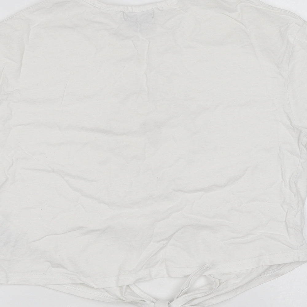 Wednesday's Girl Womens White Cotton Basic T-Shirt Size S Round Neck