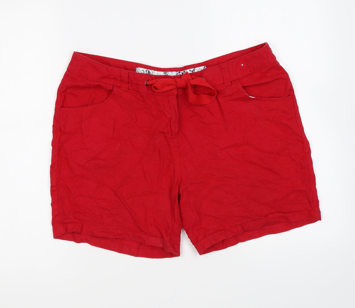 Denim & Co. Womens Red Linen Chino Shorts Size 14 L6 in Regular Zip