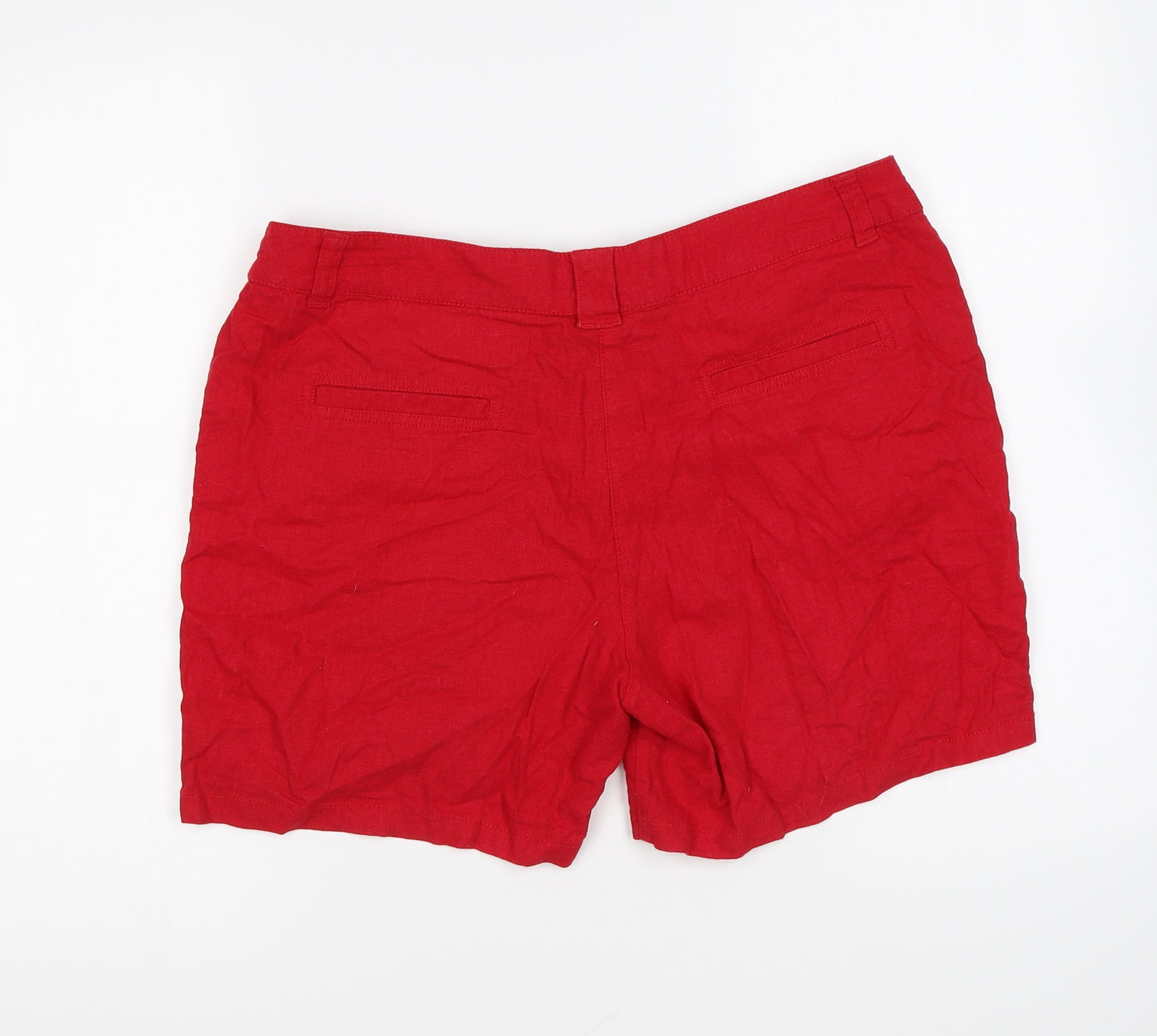 Denim & Co. Womens Red Linen Chino Shorts Size 14 L6 in Regular Zip