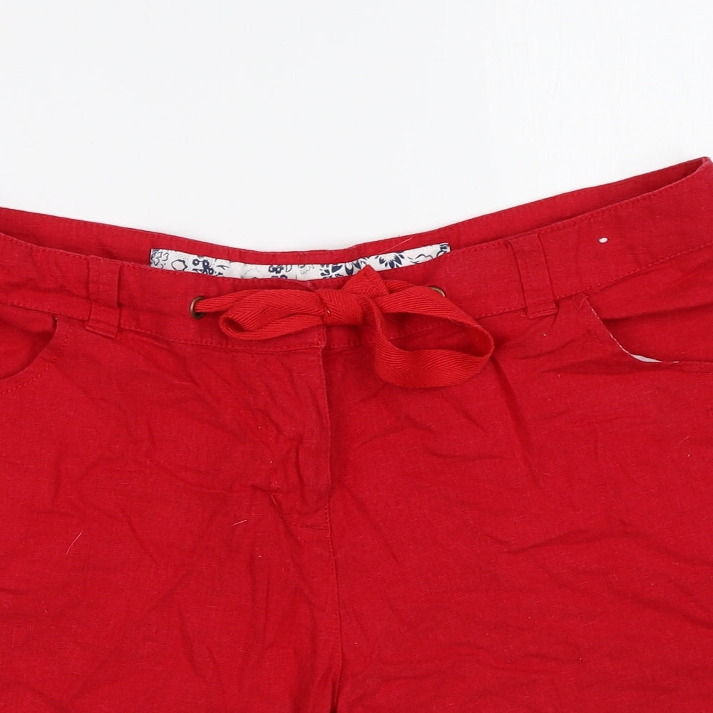 Denim & Co. Womens Red Linen Chino Shorts Size 14 L6 in Regular Zip