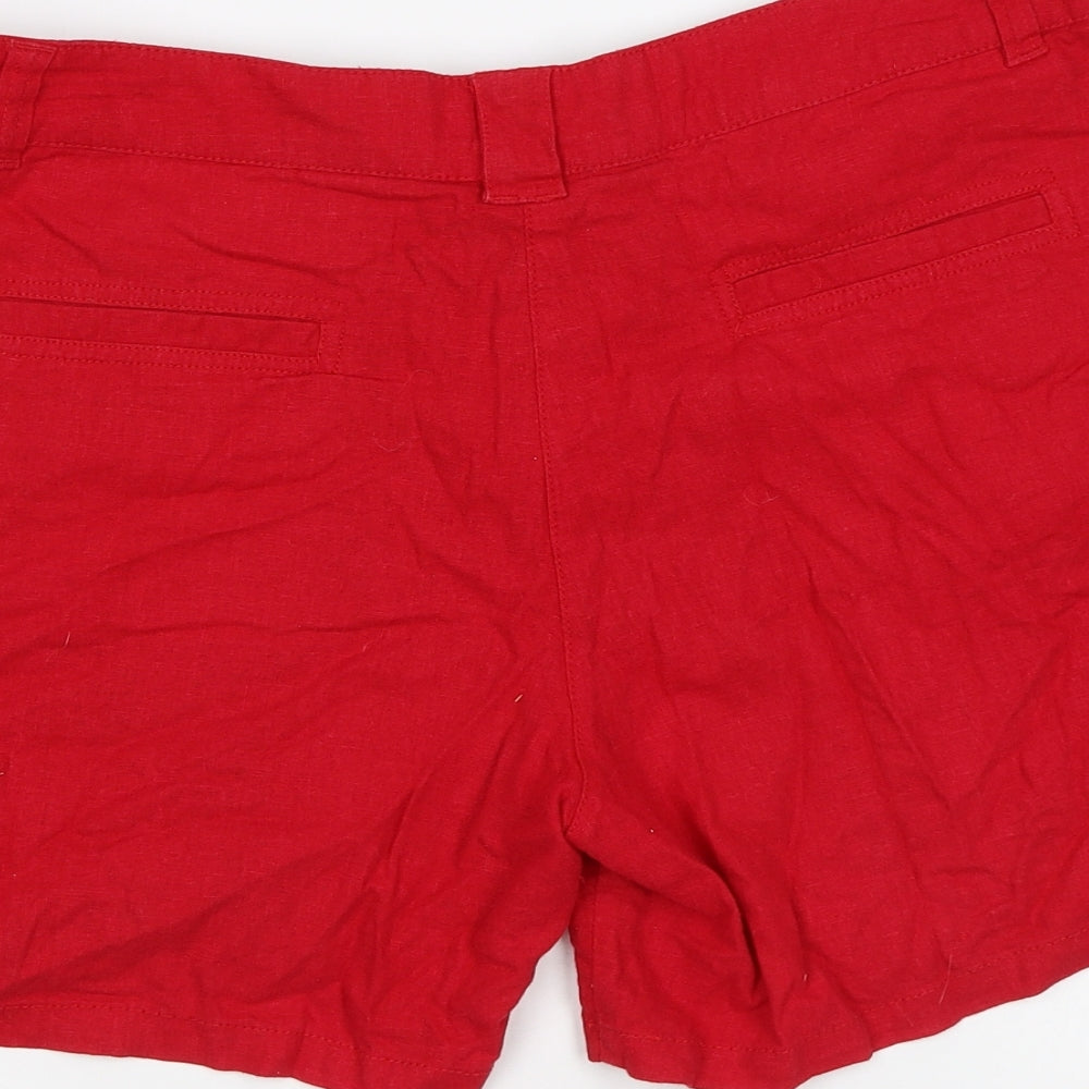 Denim & Co. Womens Red Linen Chino Shorts Size 14 L6 in Regular Zip