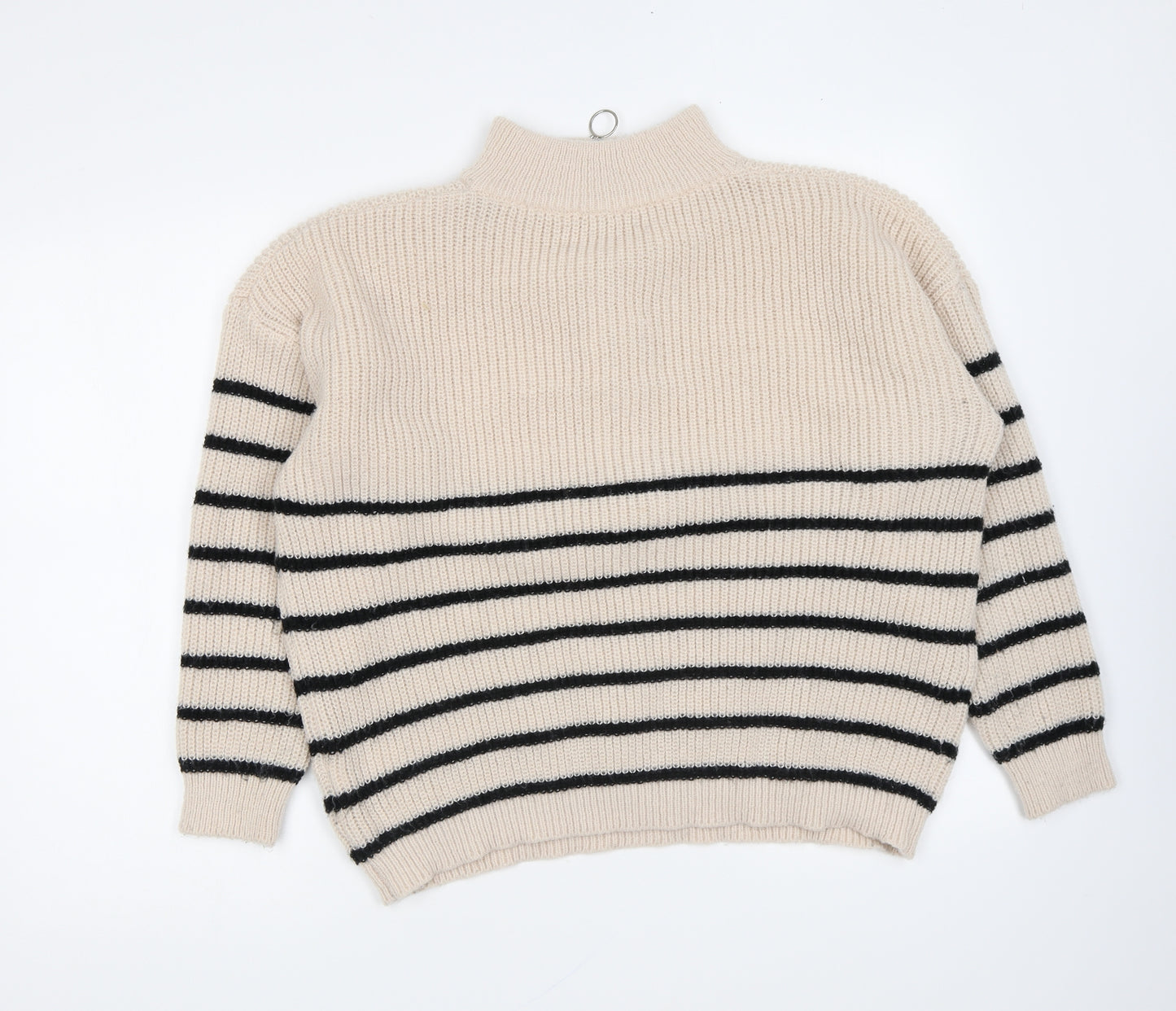 SheIn Womens Beige High Neck Striped Polyester Pullover Jumper Size XL