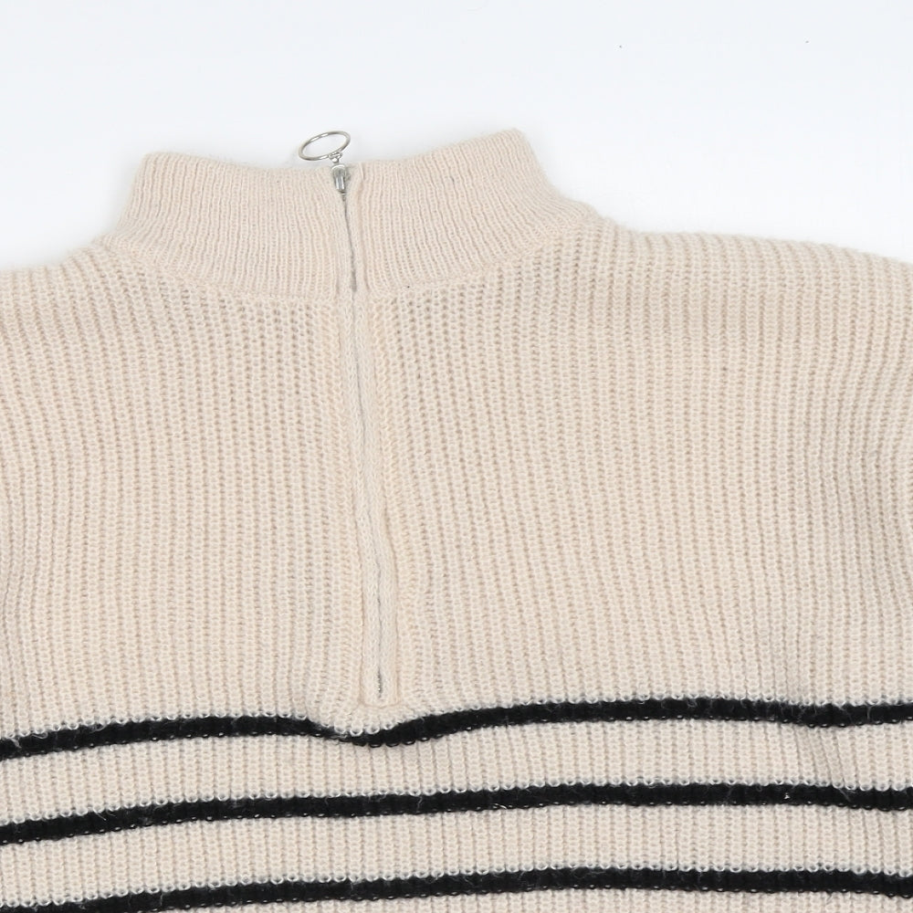 SheIn Womens Beige High Neck Striped Polyester Pullover Jumper Size XL