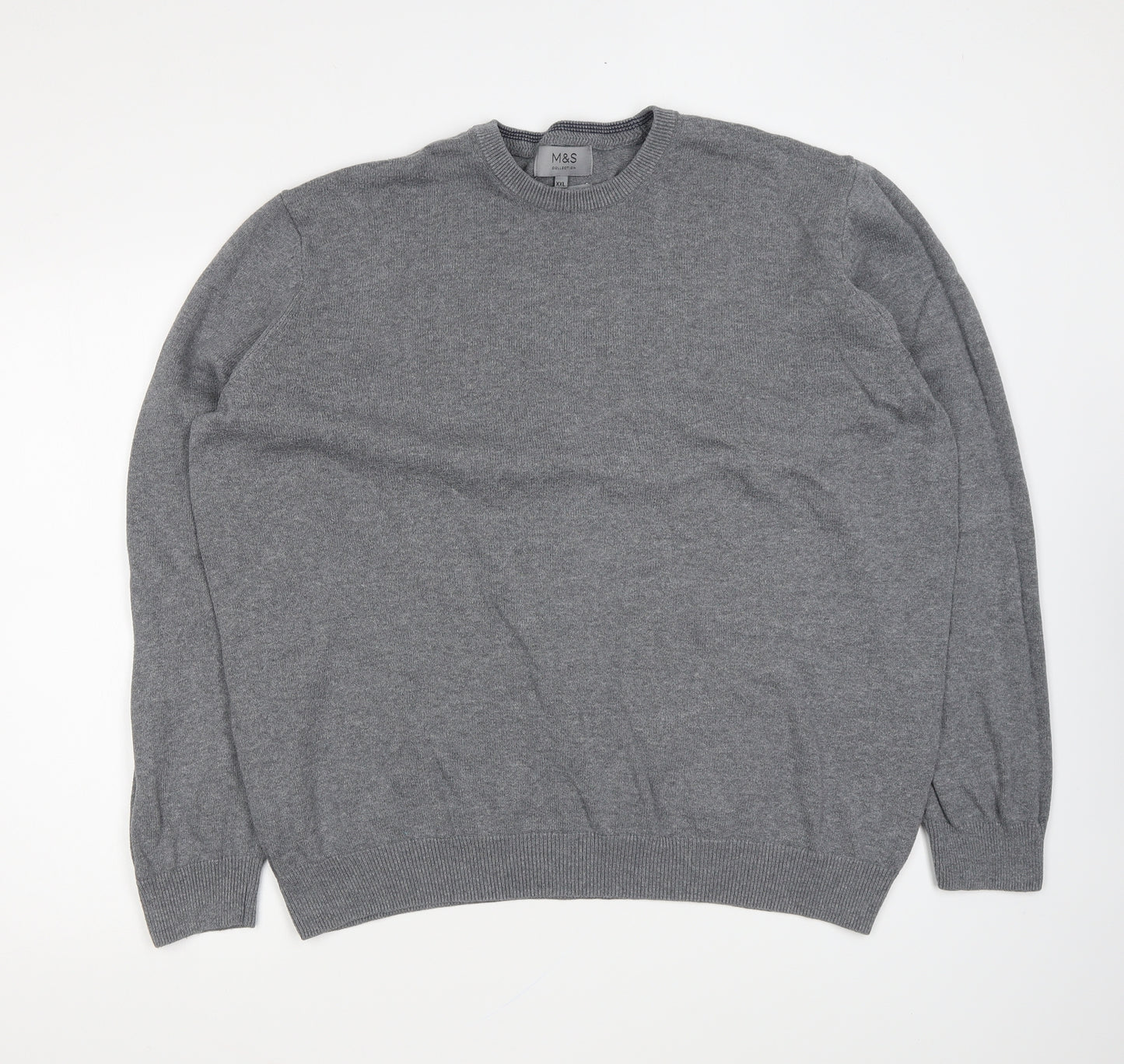 Marks and Spencer Mens Grey Round Neck Cotton Pullover Jumper Size 2XL