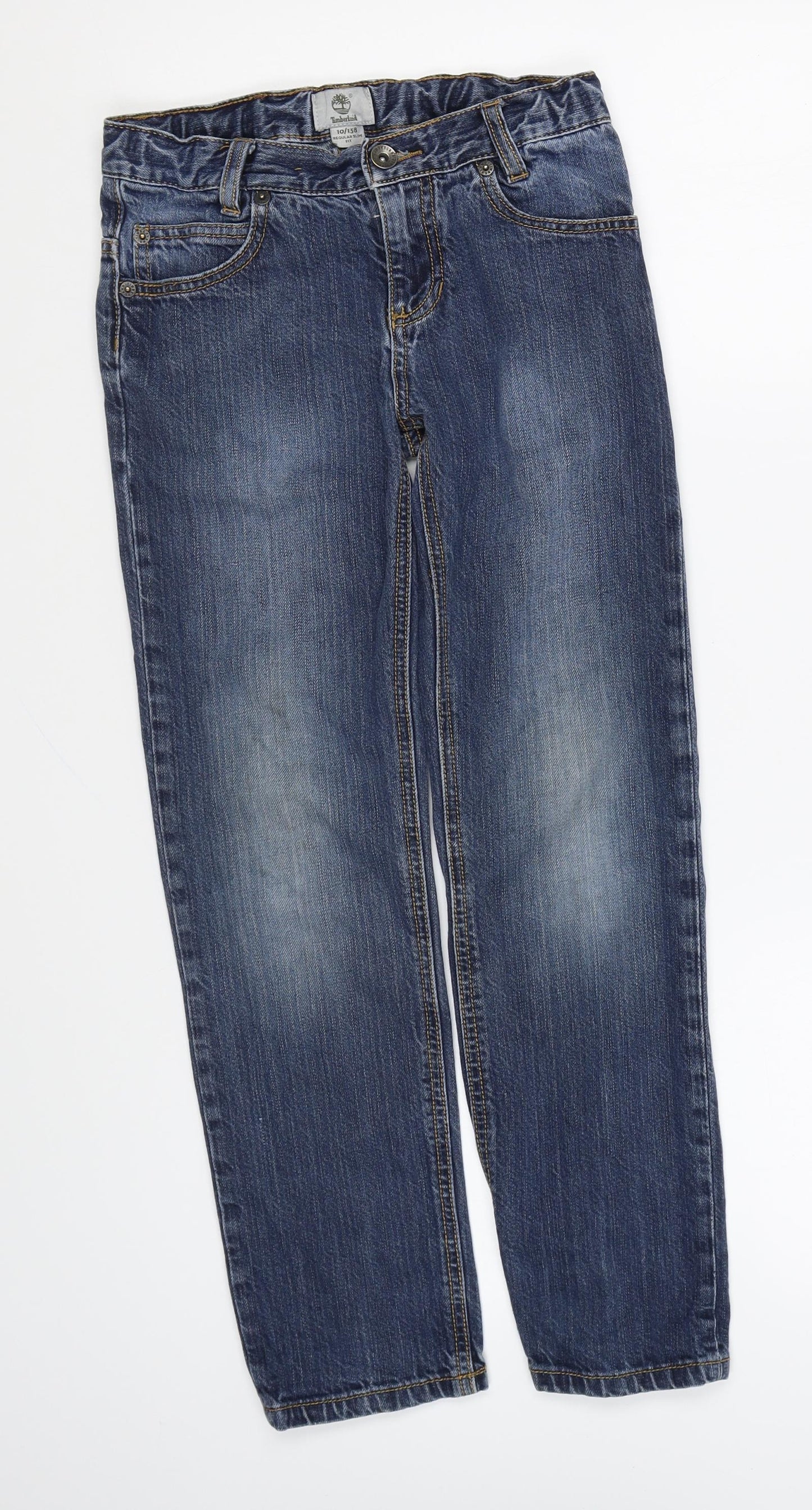Timberland Boys Blue Cotton Straight Jeans Size 10 Years Slim Zip