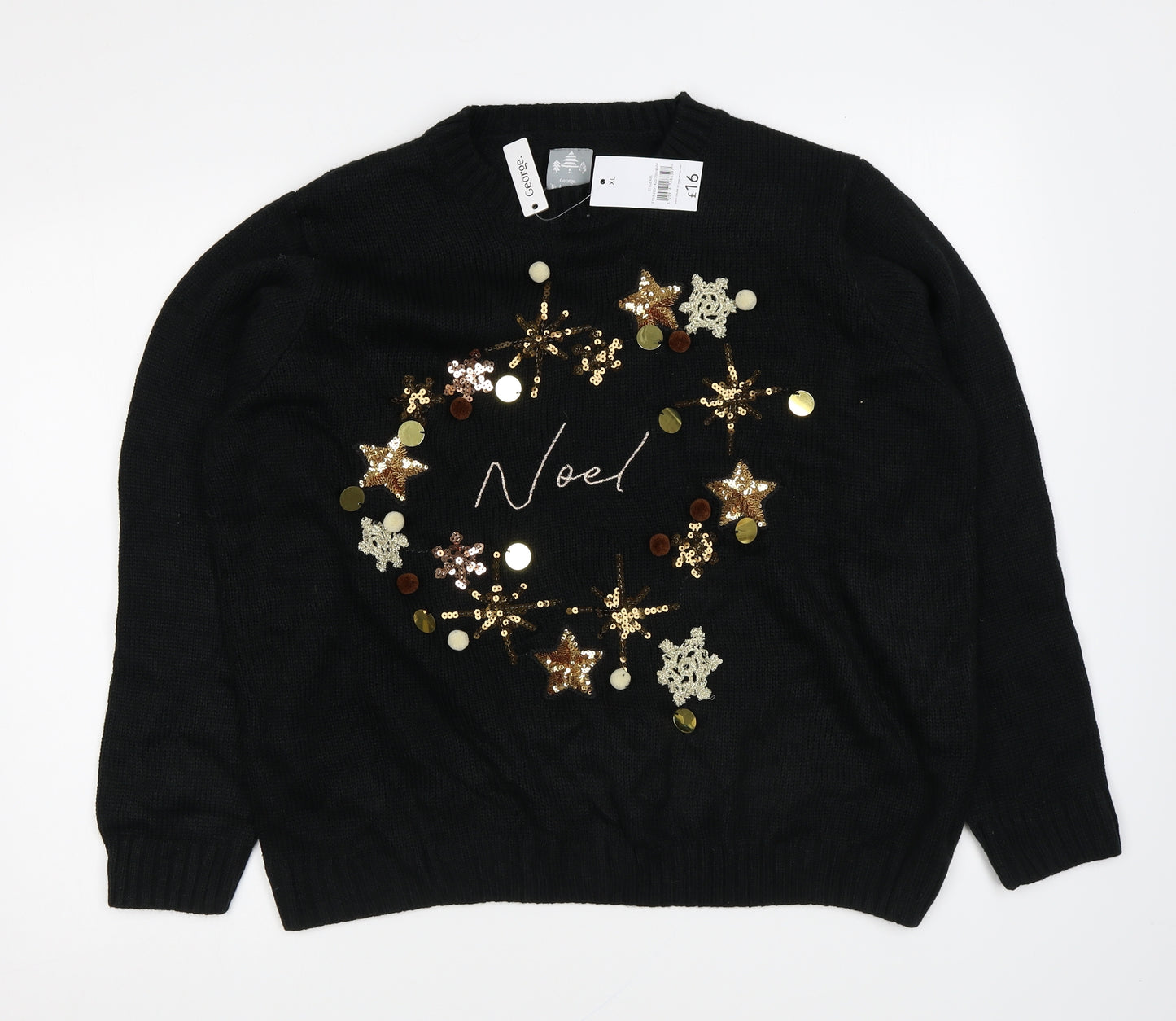 George Womens Black Round Neck Acrylic Pullover Jumper Size XL - Christmas