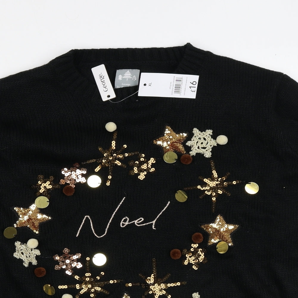 George Womens Black Round Neck Acrylic Pullover Jumper Size XL - Christmas