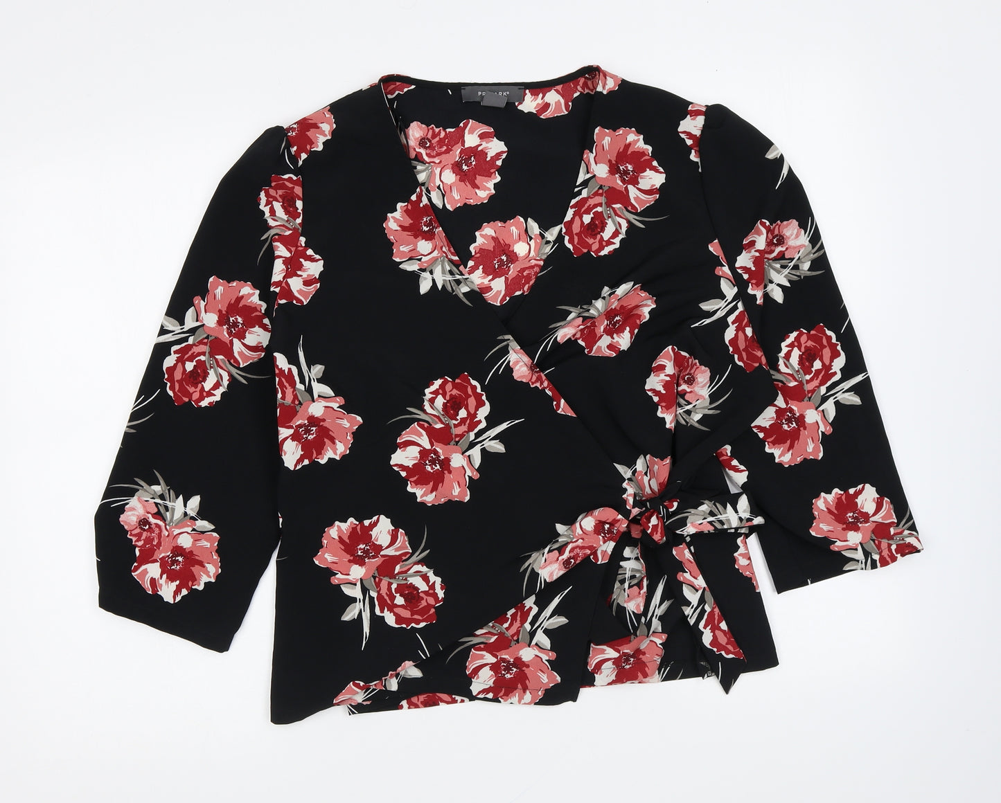 Primark Womens Black Floral Polyester Wrap Blouse Size 16 V-Neck