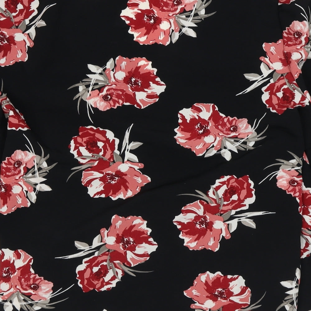 Primark Womens Black Floral Polyester Wrap Blouse Size 16 V-Neck