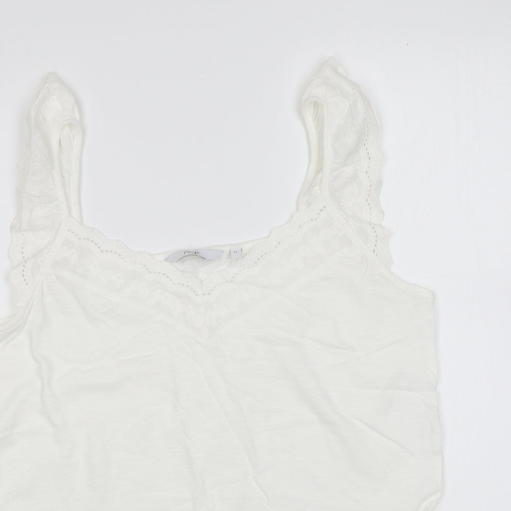 NEXT Womens White Cotton Basic Blouse Size 12 V-Neck
