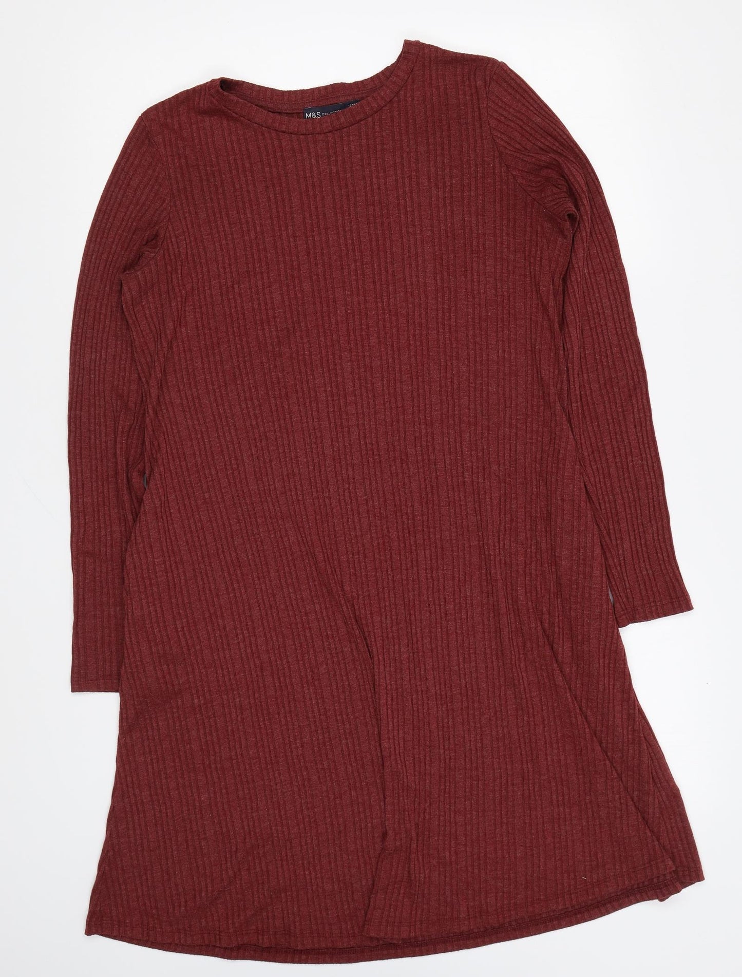 Marks and Spencer Womens Purple Polyester Jumper Dress Size 12 Round Neck Pullover