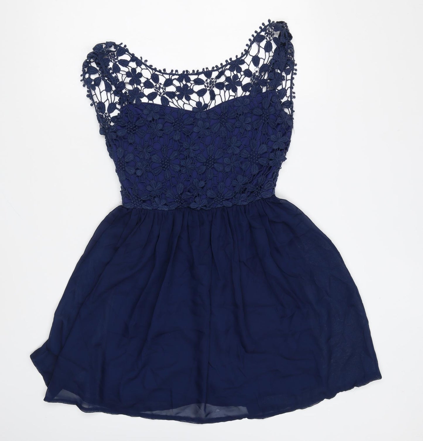 Club L Womens Blue Polyester Skater Dress Size 10 Boat Neck Zip