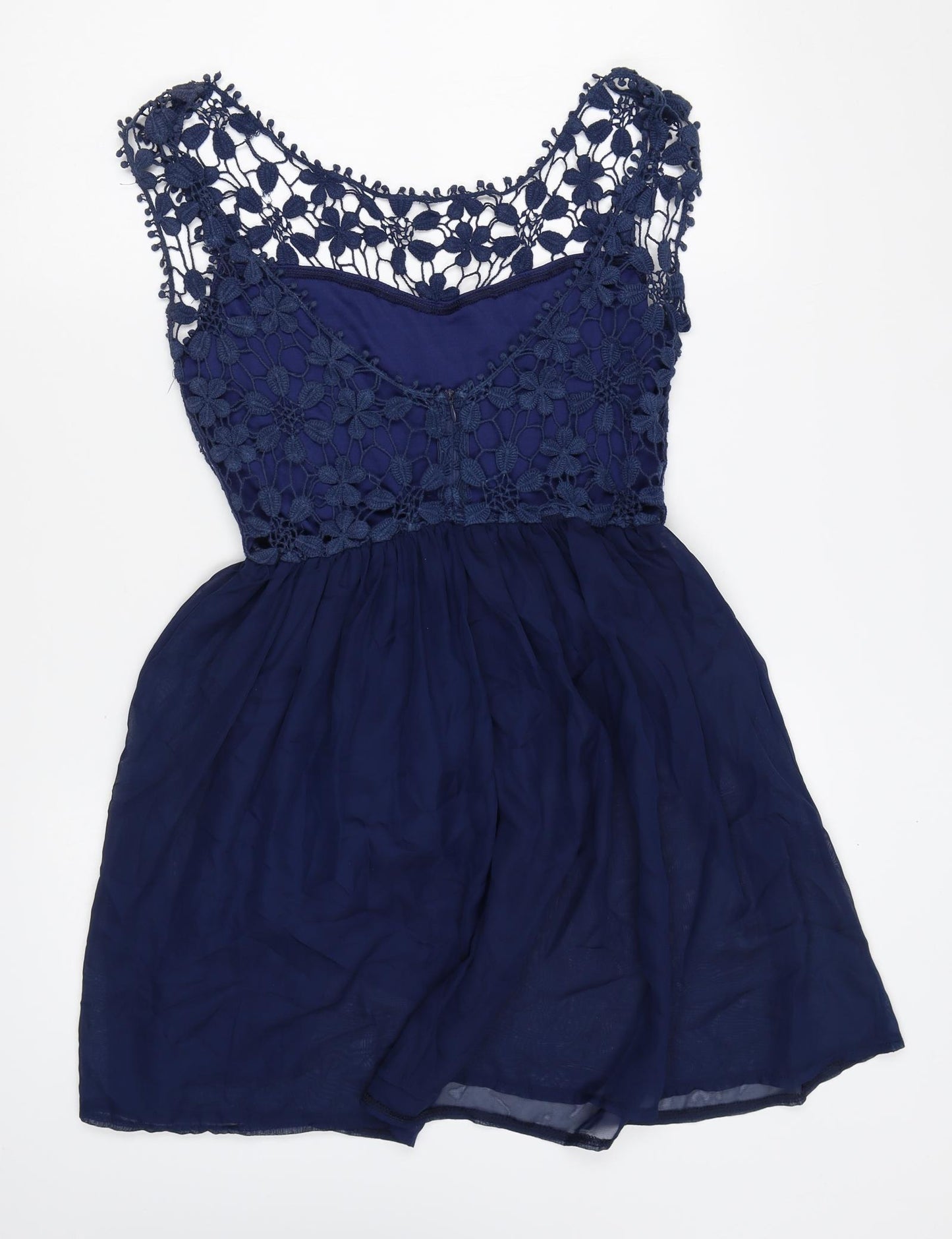 Club L Womens Blue Polyester Skater Dress Size 10 Boat Neck Zip