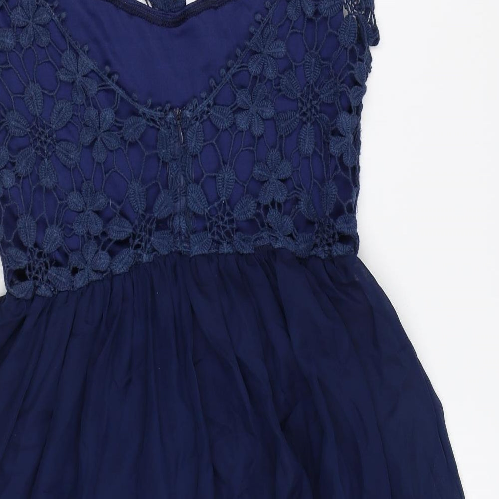 Club L Womens Blue Polyester Skater Dress Size 10 Boat Neck Zip