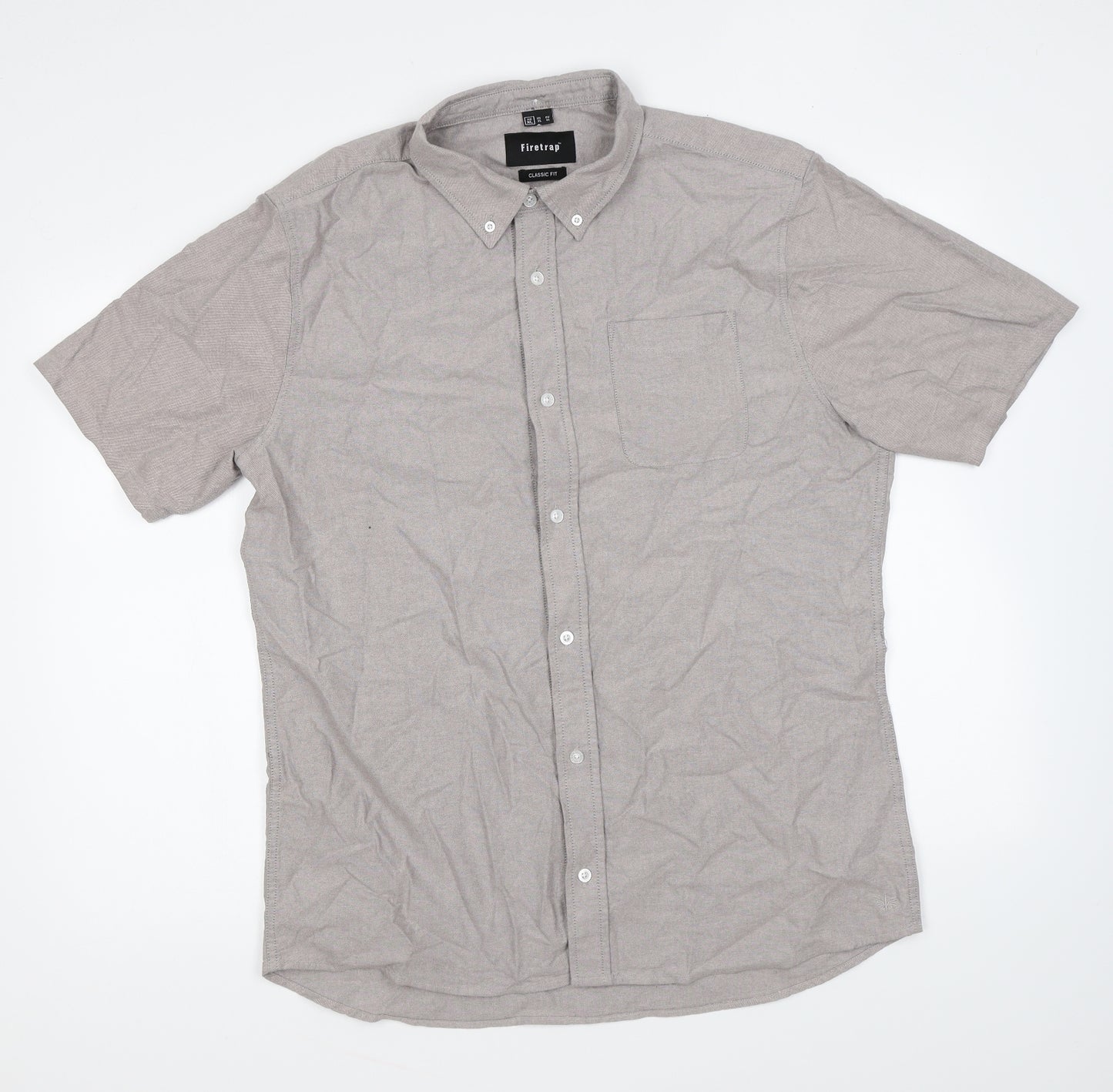 Firetrap Mens Grey Cotton Button-Up Size XL Collared Button