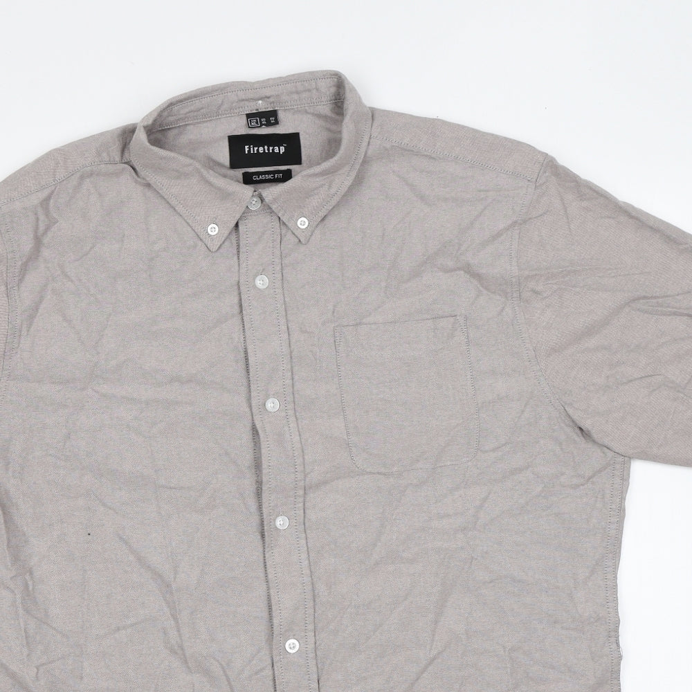 Firetrap Mens Grey Cotton Button-Up Size XL Collared Button