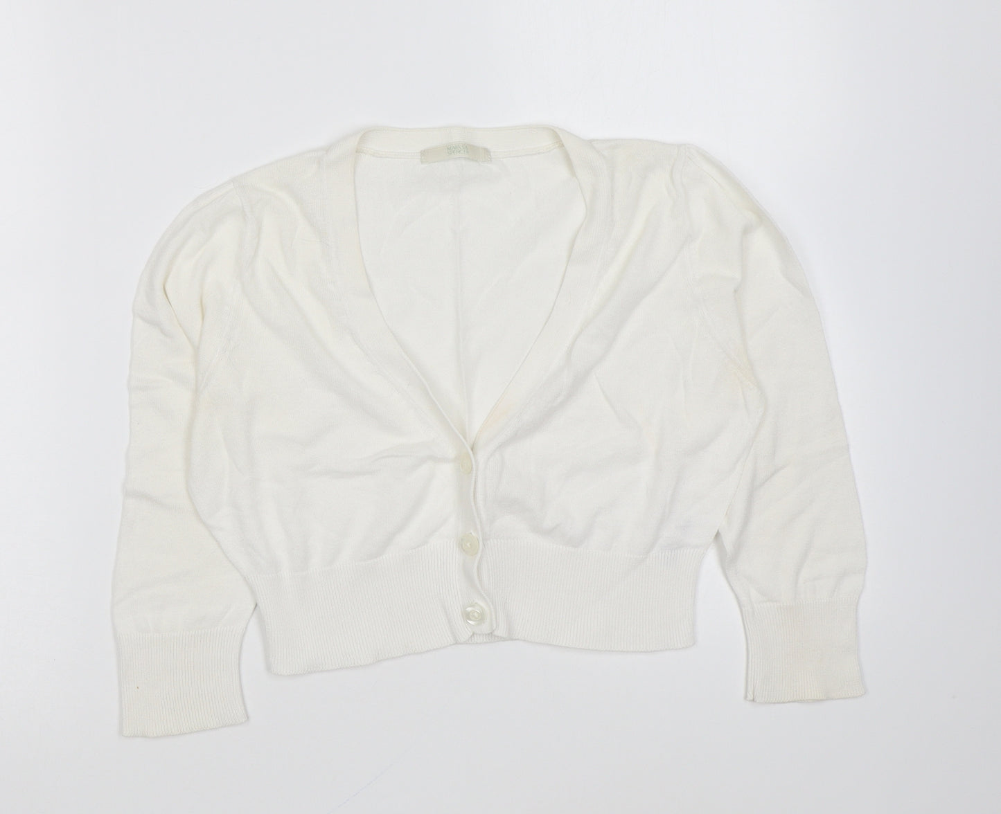 Marks and Spencer Womens White V-Neck Cotton Cardigan Jumper Size 8